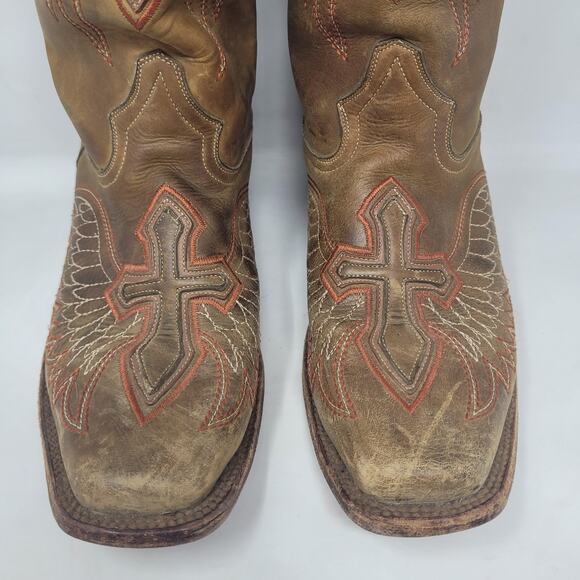 Pecos Bill Boots Mens 9D Brown Leather Square Toe Western Cowboy Cross - Picture 7 of 13